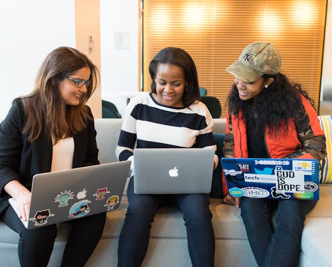 Students working online on their laptops