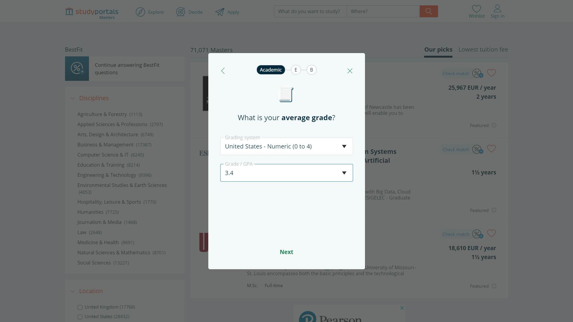 BestFit question 4: what are your previous academic results?