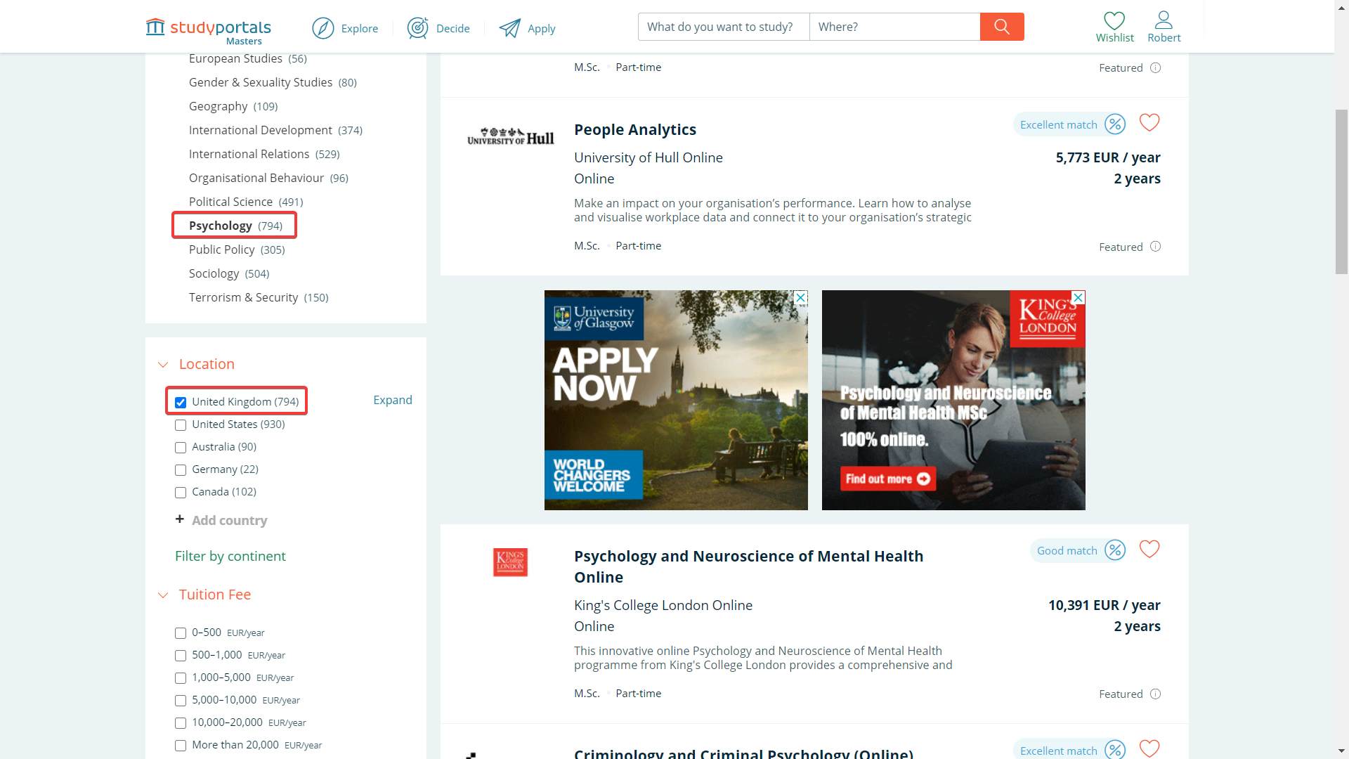 Filter search results