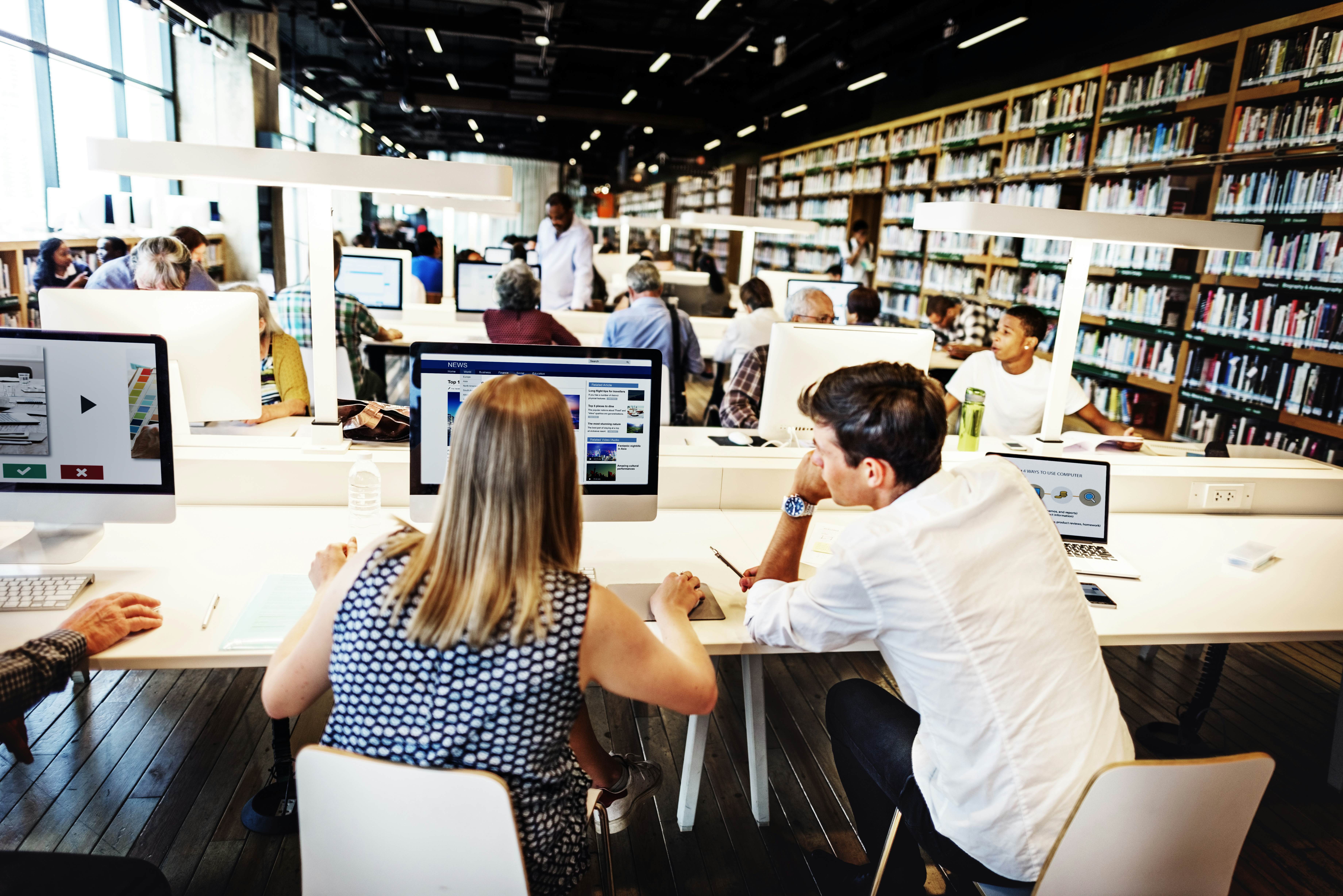 Humanities students in a library