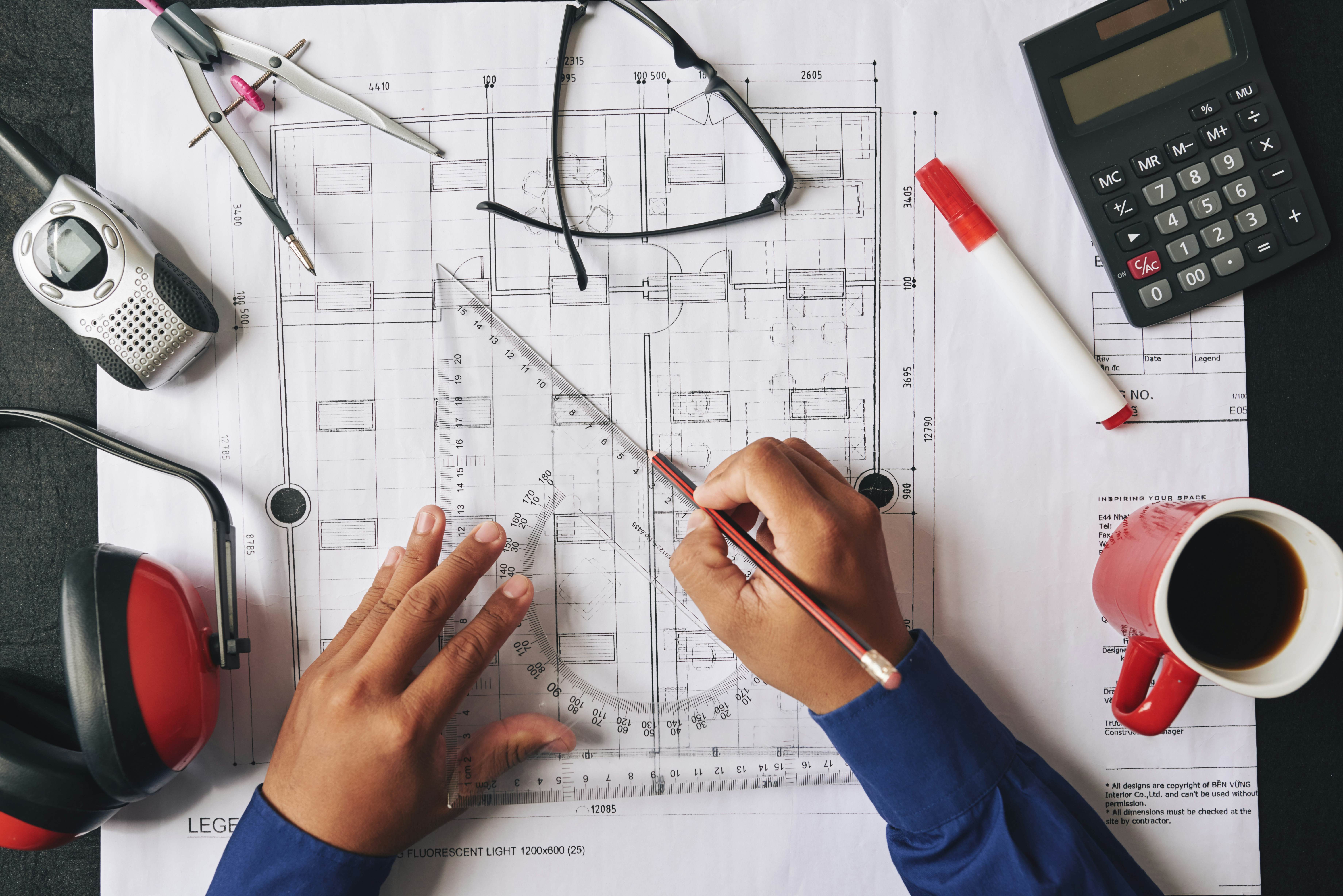 Civil engineer working on a building design