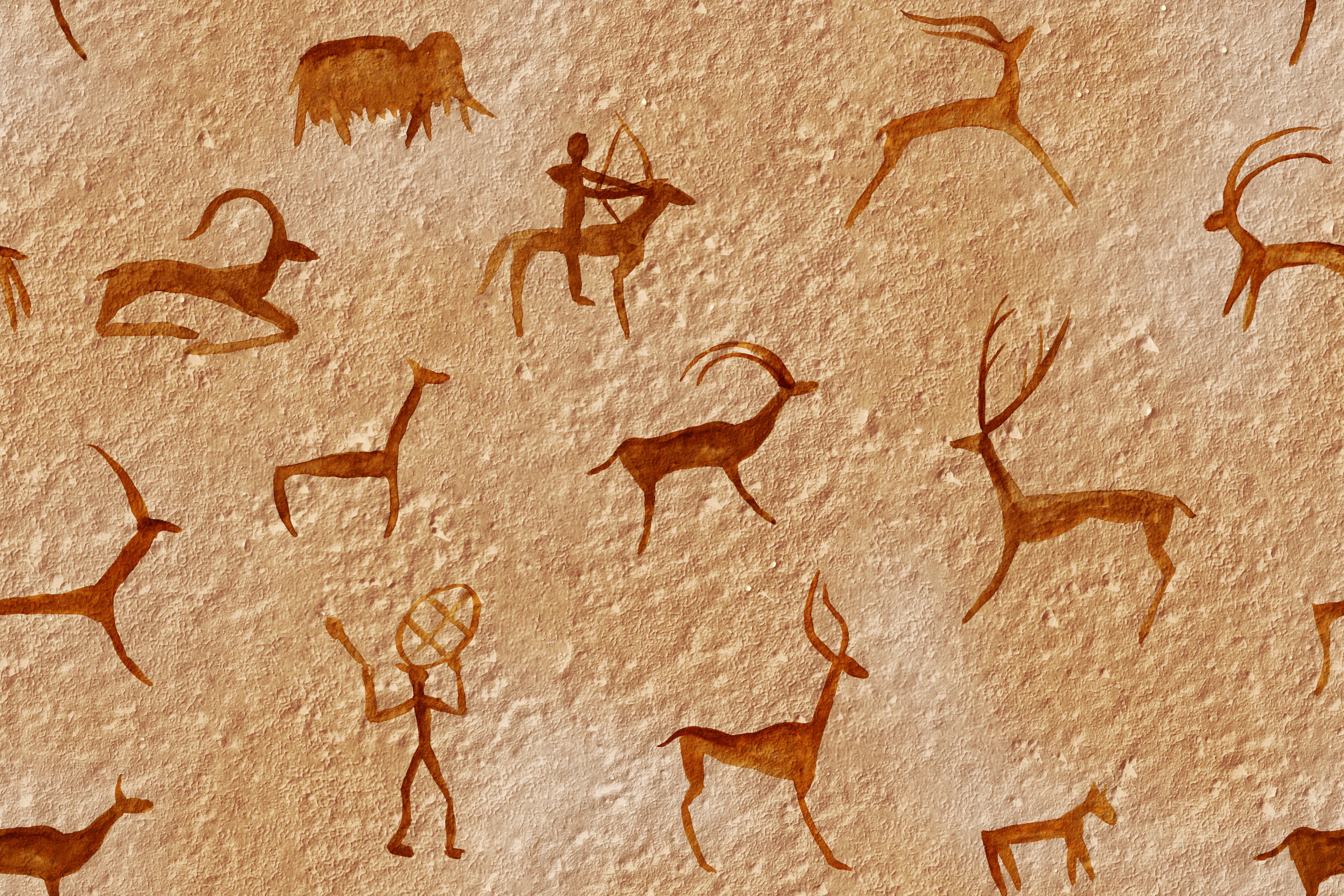Cave paintings made by primitive humans
