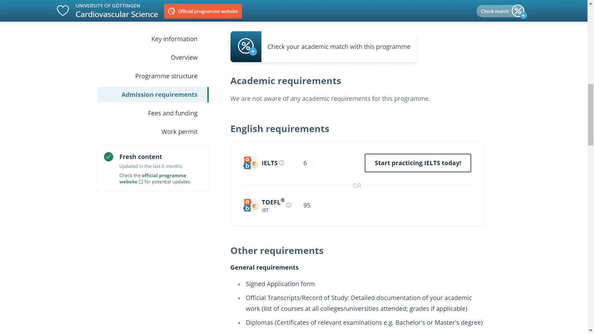 Example of English language requirements at a med school in Germany