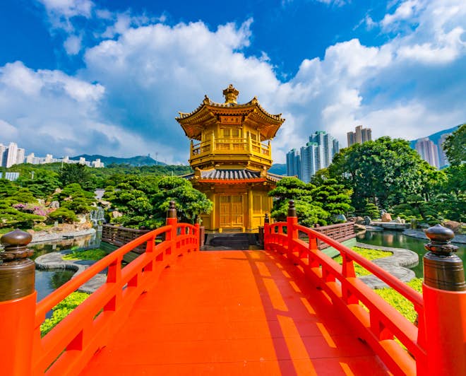 Golden pagoda of Nan Lian Garden in Hong Kong SAR