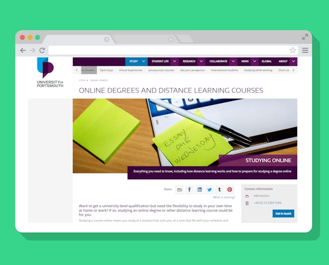 University of Portsmouth Online home page