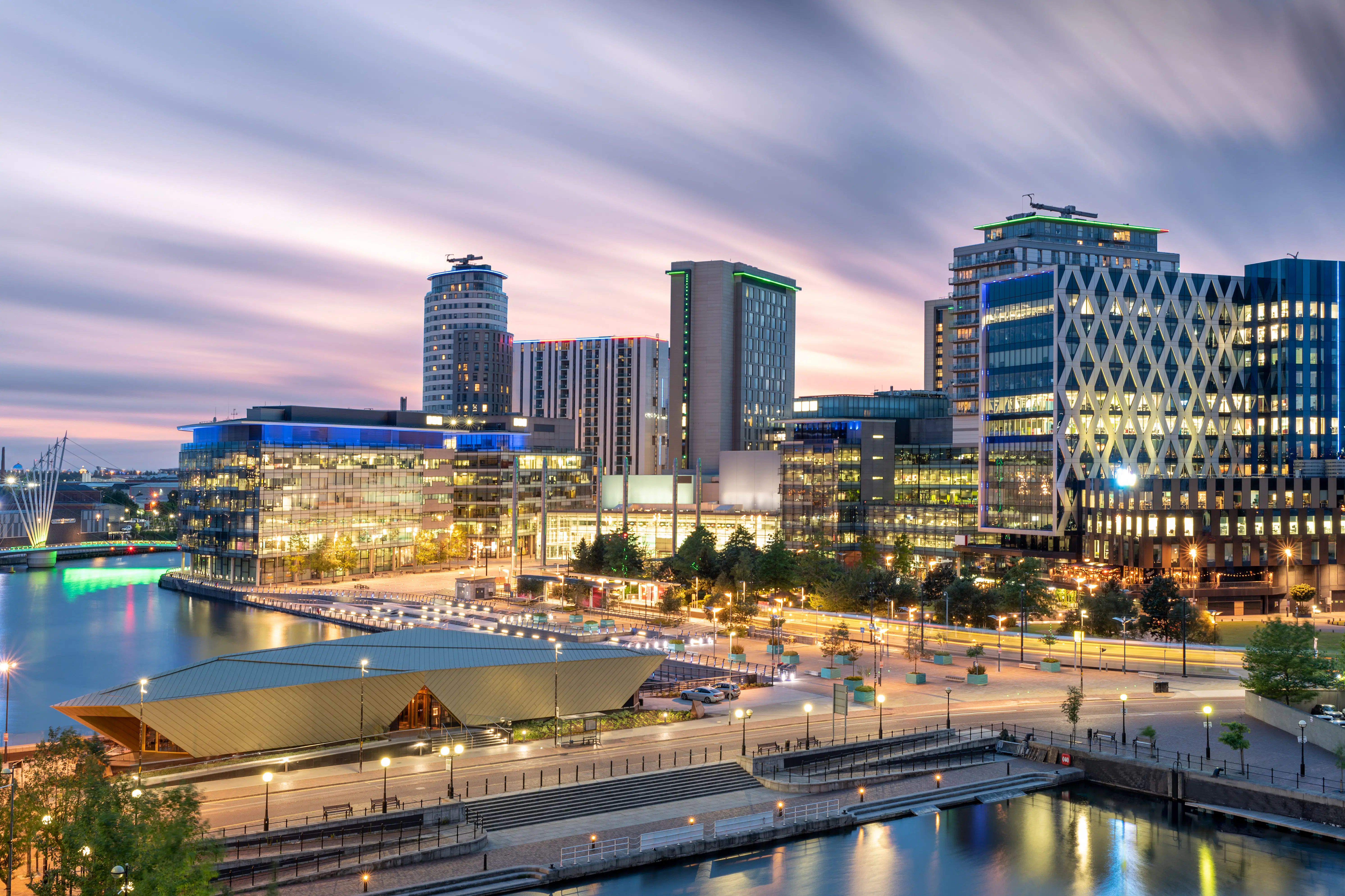 Salford Quays and Salford University. BBC North and ITV North.