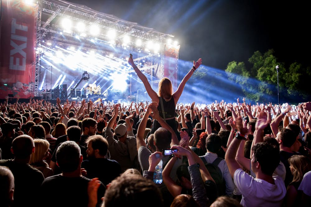 People enjoying a concert during night-time
