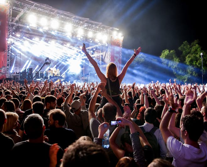 People enjoying a concert during night-time